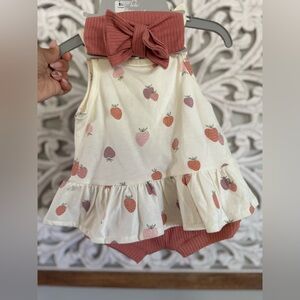 Adorable Strawberry Matching Set with Bow - Cream and Pink